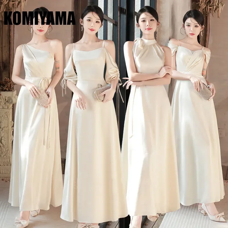 Customized Champagne Satin Bridesmaid Dress 2024 New New Niche Simple Sisters Evening Dresses Elegant Temperament Wedding Party