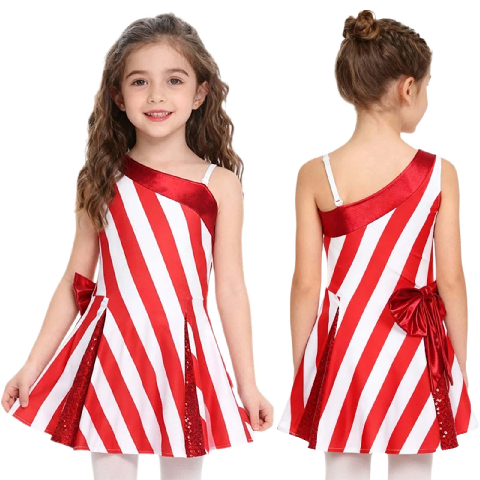 الفتيات سانتا كلوز زي عيد الميلاد قصب الحلوى فستان مخطط المرقعة كشكش رداء رقص الباليه توتو فستان السنة الجديدة حفلة Dancewear