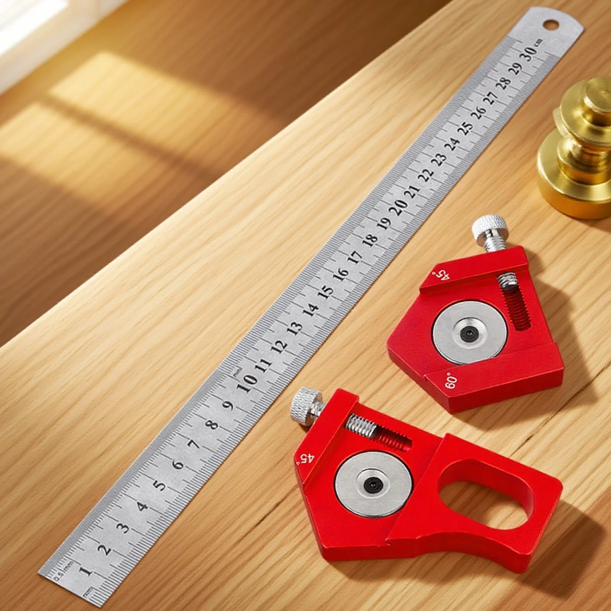 

Steel Ruler Positioning Block W/45/60/90° Angle Guide Multi-Angle Scriber Line Marking Gauge for to Carpenter/Father/DIY Gift