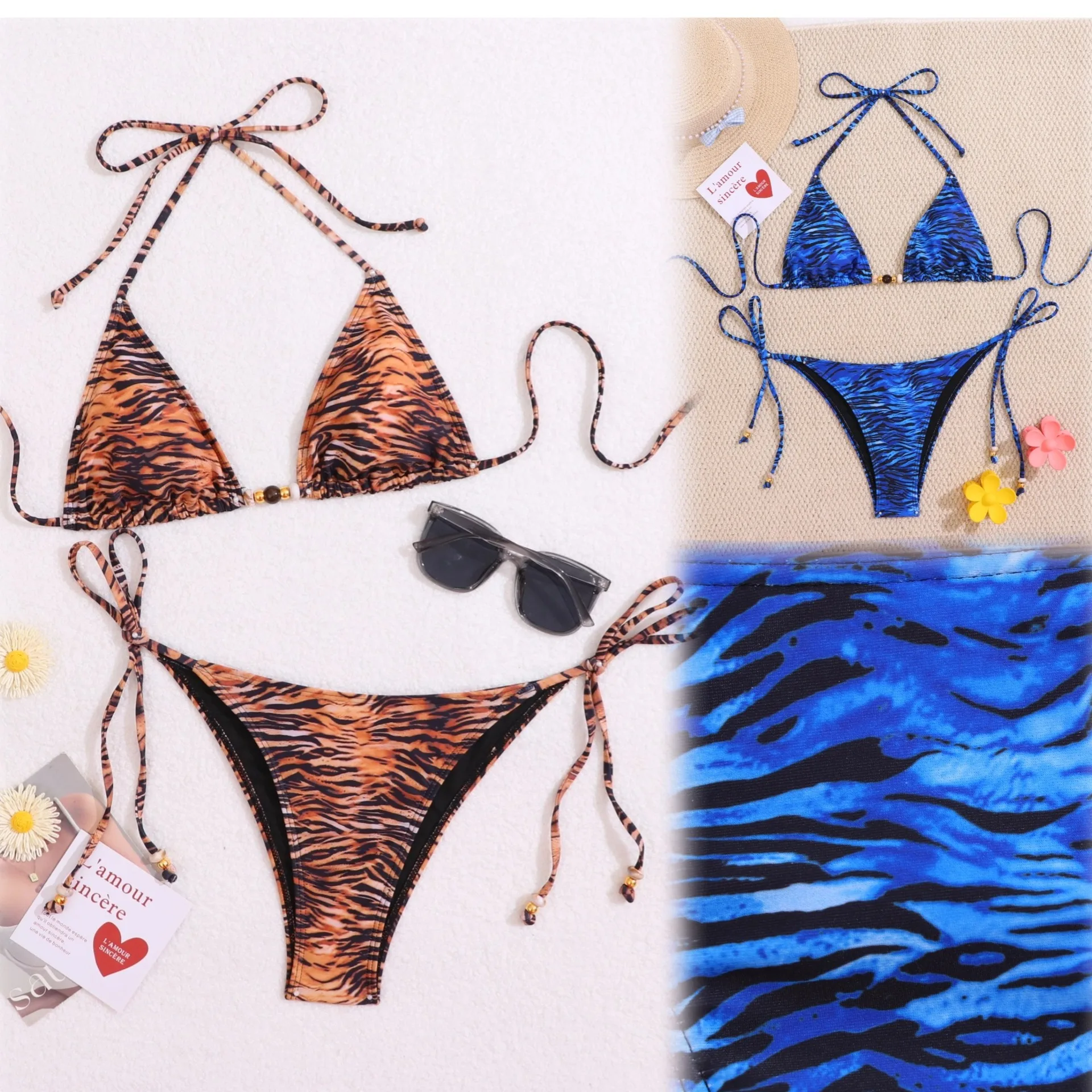 Seksowny strój kąpielowy bikini w panterkę, damski kostium kąpielowy, dwuczęściowy strój plażowy, tankini.