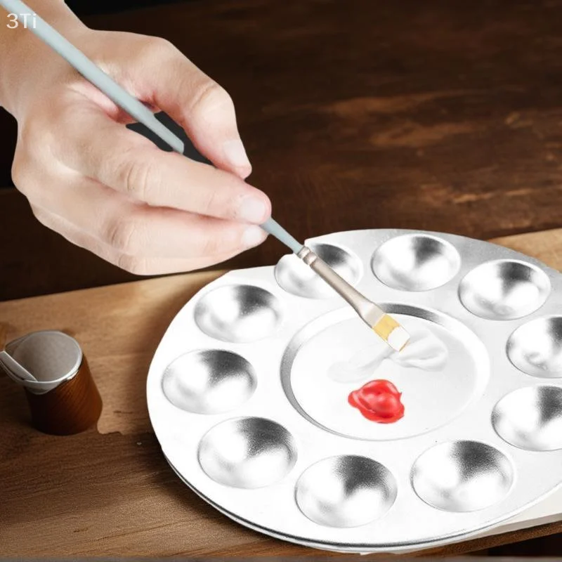 Aluminum Palette Children's Painting Metal Palette Hand-Painted Gouache Watercolor Round Palette