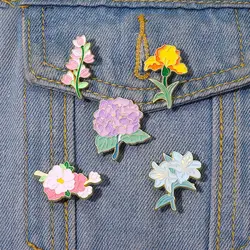 Month Flowers Enamel Pins Iris Lily Hydrangea Peach Blossom Brooch Lapel Badge Cartoon Plant Jewelry Gift for Kids Friends