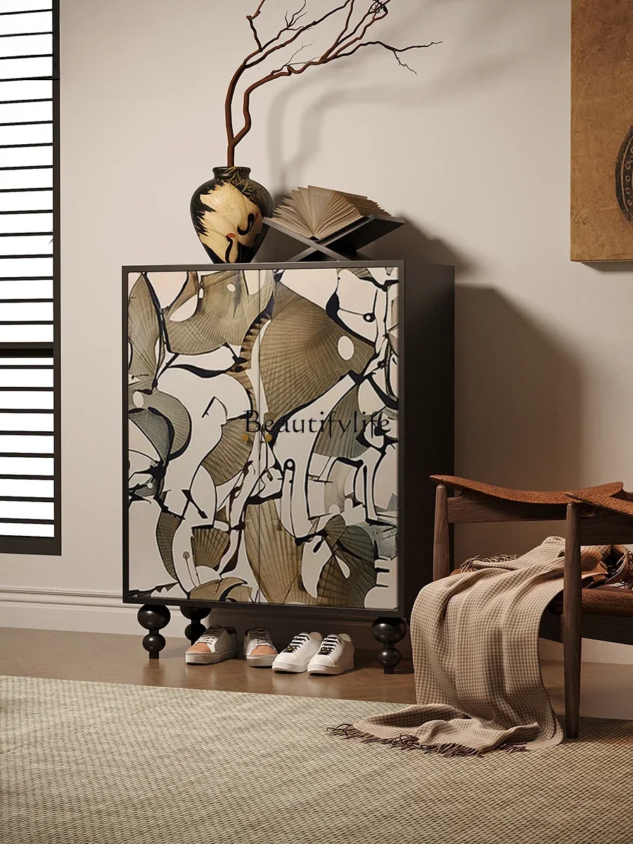 

FG*French retro art solid wood home shoe cabinet entry entrance entrance storage cabinet