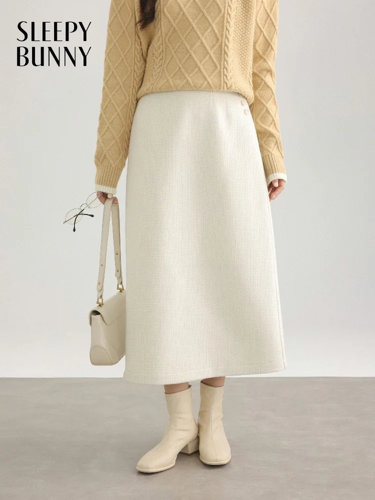 High Waist Straight Midi Skirt Women A-Line Split Skirt School Style Wool-Like Long Skirt Lady Warm Winter Chic Style Outfit
