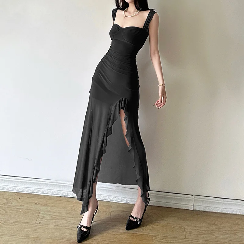 Dress Women Elegant Long Dresses Beautiful Evening Party Dress Sexy Suspenders Tube Tops Slits Hips Long Dresses