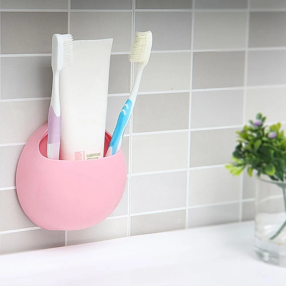 Wall Mount Holder Plastic Toothbrush Holder Wall Mount Sucker Bathroom No Drill Suction Cup Organizer Bathroom Rack Wall Mounted