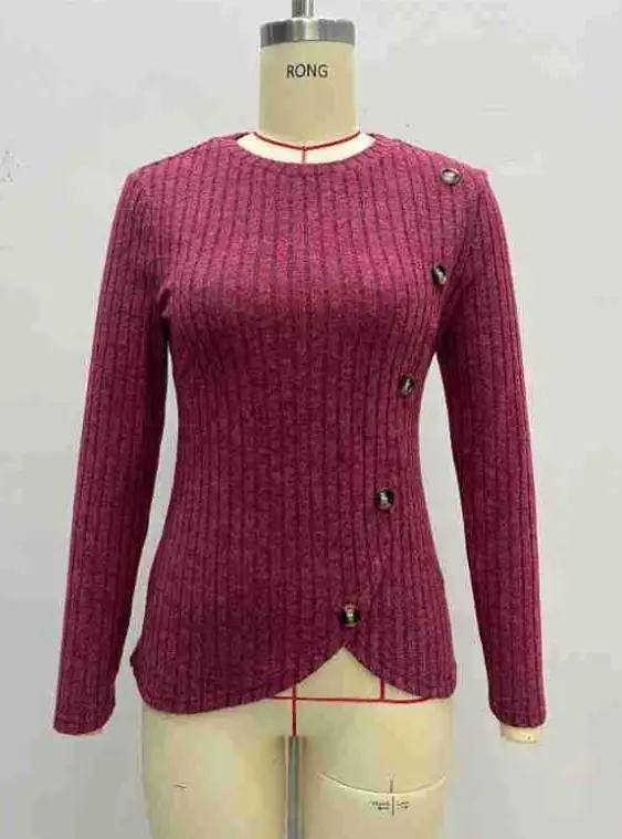 

Women Pullover Top Autumn & Winter Fashion Long Sleeve Tulip Hem Base Shirt T-Shirt Women's Pit Stripe Brushed Knitted Sweater