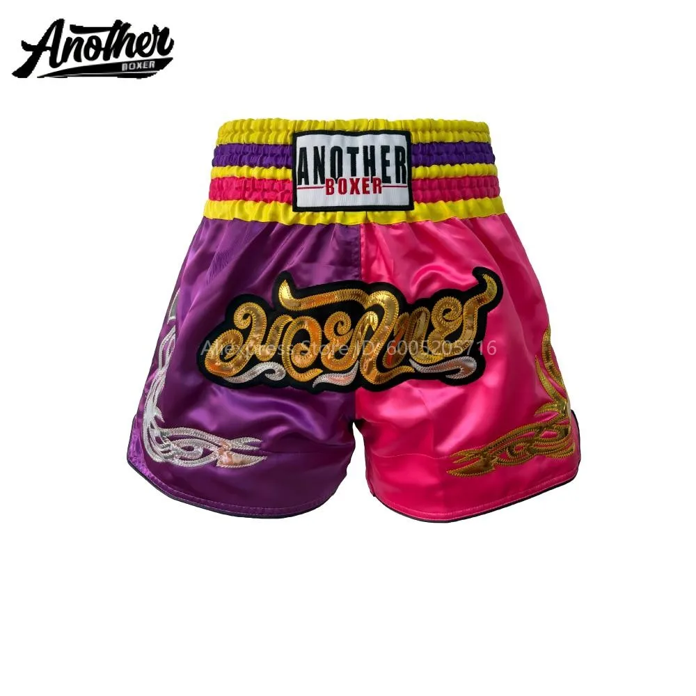 Professional Boxing Muay Thai Shorts Traditional Pink Elastic Waist Thai Boxing Trunks for MMA Kickboxing Sparring & Match Use