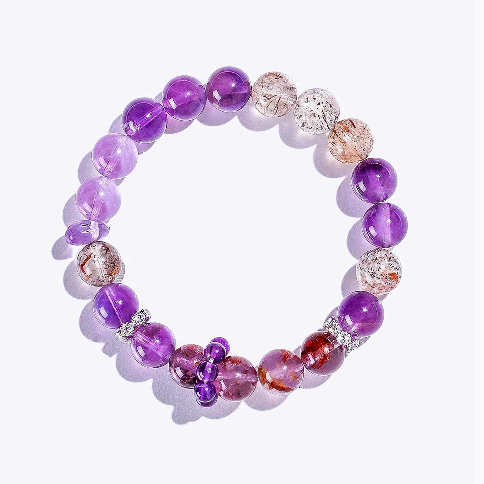 

10mm Natural Amethyst Black Gold Super Seven Crystal Beaded Strand Stretch Bracelet for Women Energy Protection Jewelry 1624