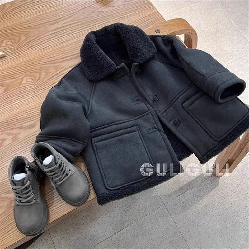 Boys Fleece Jacket Kids Thickened Warm Outerwear Autumn Winter Fashion Coat New Girls Lapel Overcoat Children's Cotton Parkas