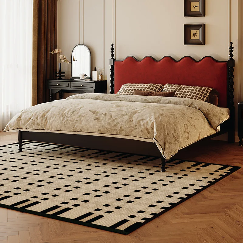 

Vintage Wave American Bedroom Soft Bag Full Solid Wood 1.8m Double Main Black Medium Ancient Bed