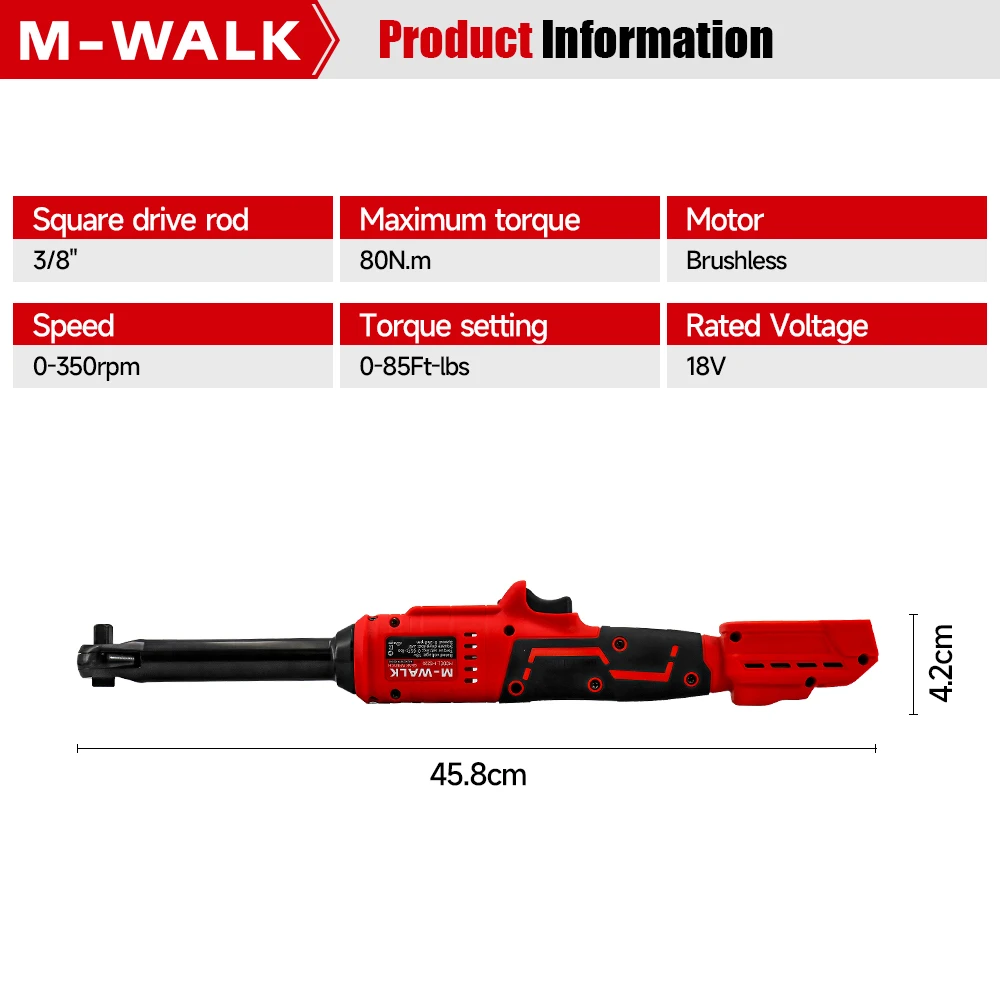 Klucz dynamometryczny elektryczny bezszczotkowy Milwaukee 18V z pinem M-WALK, 3/8\", 80N.m, przedłużony, do napraw samochodowych i konserwacji, elektronarzędzia