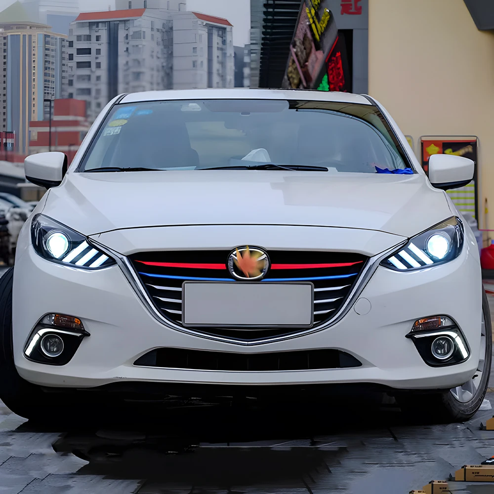 

Автомобильные фары для Mazda 3 Axela 2014-2016, светодиодные передние фары автомобиля в сборе, обновление в стиле Mustang, линзы проектора, автомобильные аксессуары