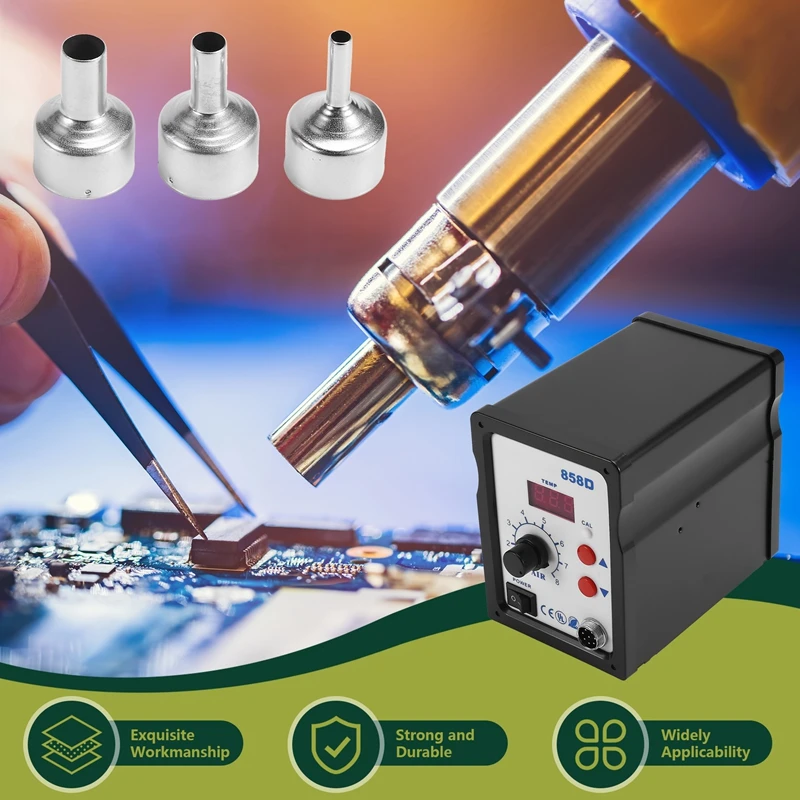 B62B 858D Hot Air Tool BGA Rework Solder Station, 700W Digital Soldering Station with 3 Nozzles, Fast Heating Welding Repair