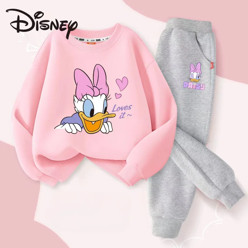 Autumn Baby Girl Clothes Set Children Disney Happy Minnie Printing Sweatshirt Top and Pants Bottom 2 Piece Suit Cotton Tracksuit