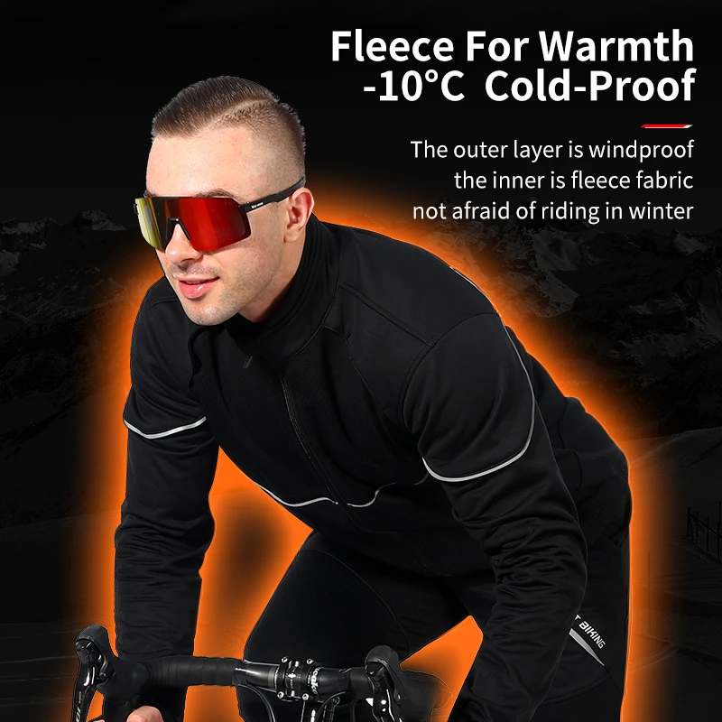 WEST BIKING Winter Men\'s Cycling Outfit Fleece Warm MTB Jacket Reflective Cycling Sportwear Jerseys Pant Suit Thermal Sport Gear