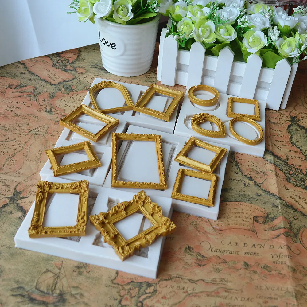 Fontant Mold Various Lace Scroll Photo Frames Silicone Candy Cake Frames Decoration Chocolate Candy Decoration Mold