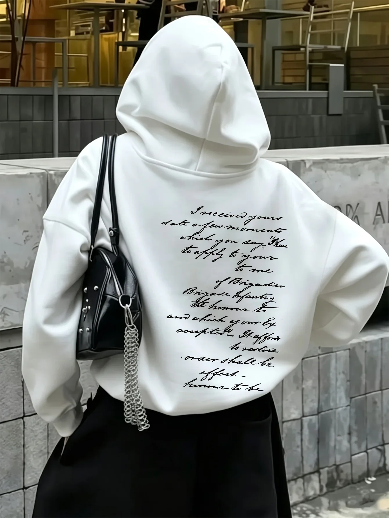 Unisex Handwritten Cursive Text Sports Hoodie Vintage Letter Slogan Print Oversized Pullover Streetwear Sweatshirt Spring Autumn