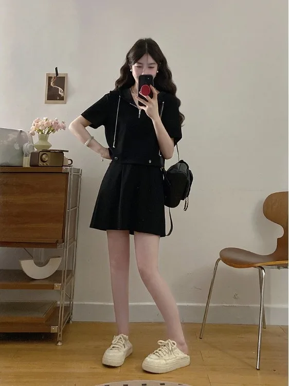 

plus Size Casual Set Women Summer 2026 New Korean Style Short Sleeve Top Half Skirt Two Piece Set Breathable Medium Thickness