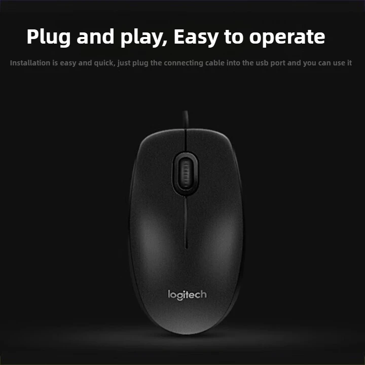 로지텍 M90 유선 오피스 마우스, USB 플러그 앤 플레이, 모던 미니멀리스트 디자인 스타일, 기업 구매