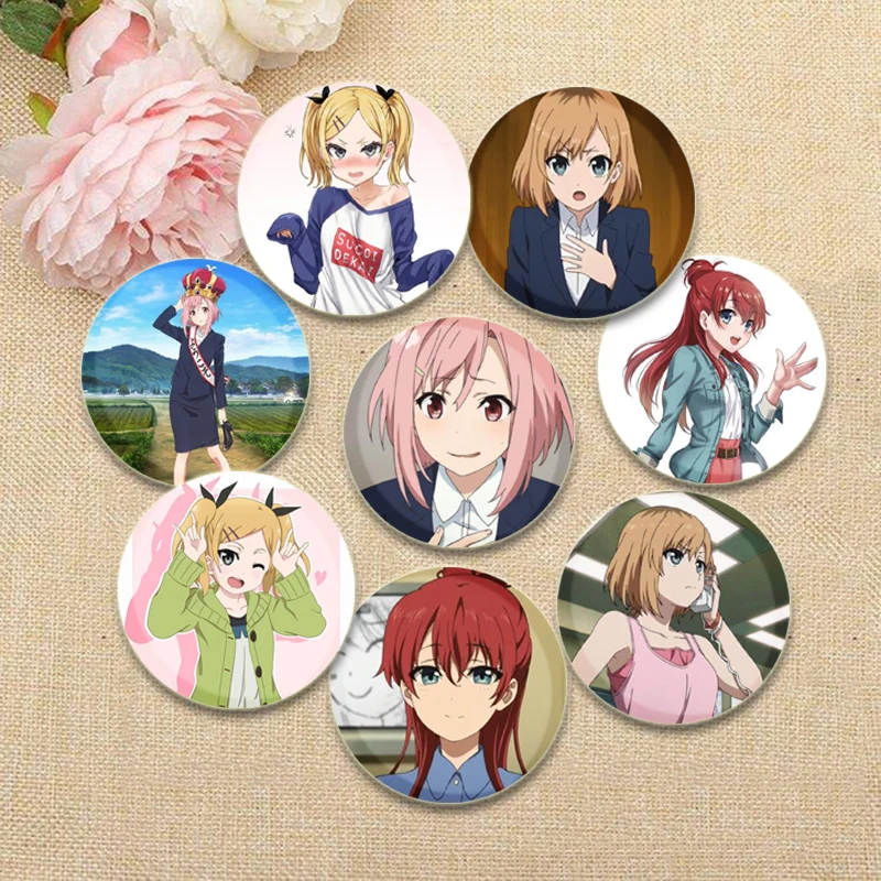 

SHIROBAKO HD Print Pins Cute Anime Brooches Yasuhara Ema Miyamori Aoi Cartoon Badge Backpack Hat Jewelry Accessories Gifts