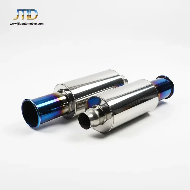 Premium Universal Exhaust Muffler Stainless Steel Polished Burnt Tip Performance Racing Muffler Fits Most Car Models