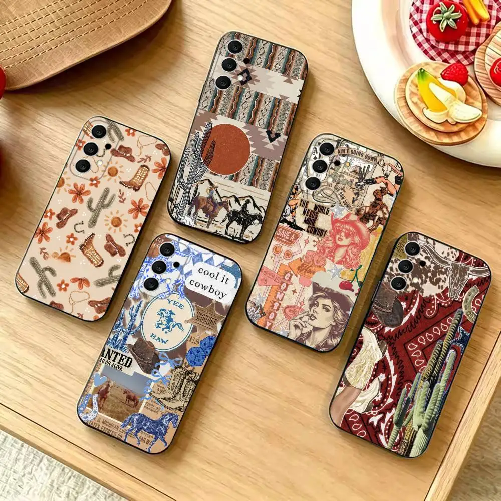Western Cowboy Collage phone Case For Samsung  S26,S25,S24,S21,S22,S23,S30,Ultra,S20,Plus,Fe,Lite/Others Shockproof,Black Cover