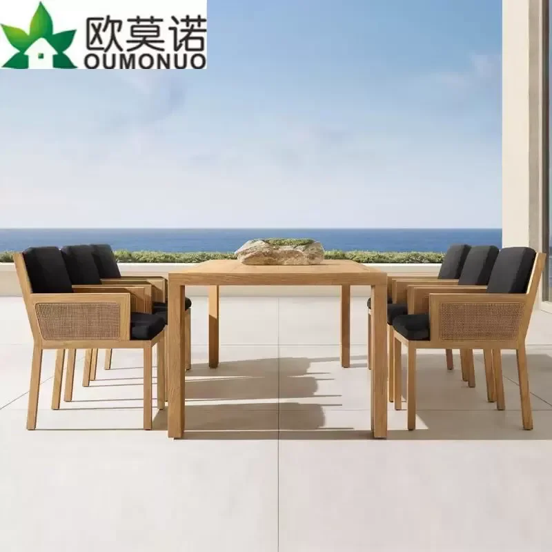 Nordic Outdoor Teak Dining Set 1 Table 4 Chairs Waterproof Sunproof Garden Patio Villa Courtyard Restaurant Leisure Furniture