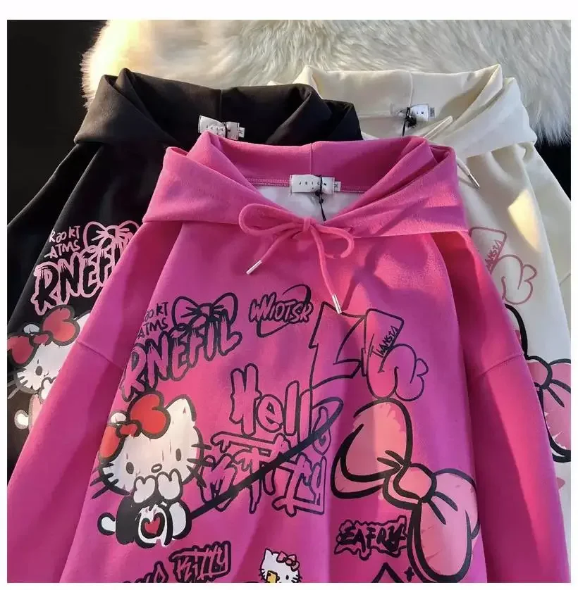 Anime Sanrio Cartoon Hello Kitty Pattern Hoodie 3D Cute Printed Casual Sweatshirt Adult Women's Jacket Street Cosplay Costume