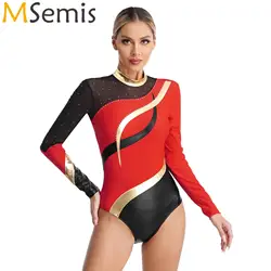 Womens Sparkly Rhinestone Ballet Jersey Dance Outfits Gymnastics Bodysuit Artistic Figure Skating Dance Performance Costume