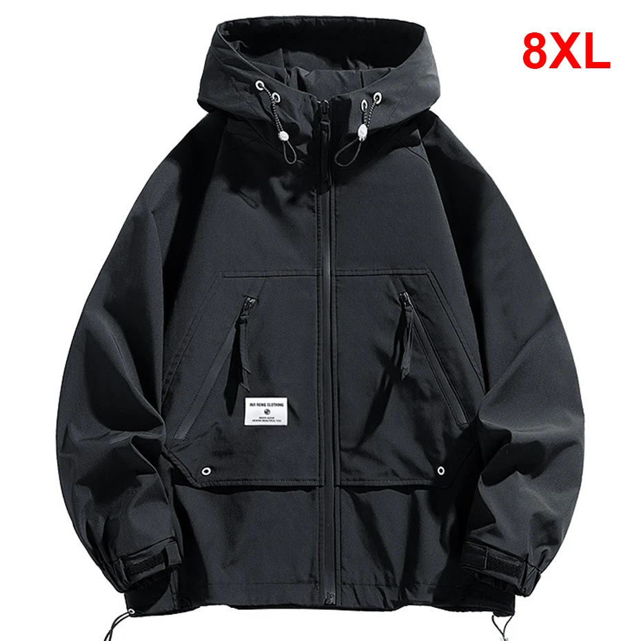 

8XL Plus Size Cargo Jacket Men Spring Autumn Solid Color Windbreaker Jackets Fashion Causal Outerwear Outdoor Male