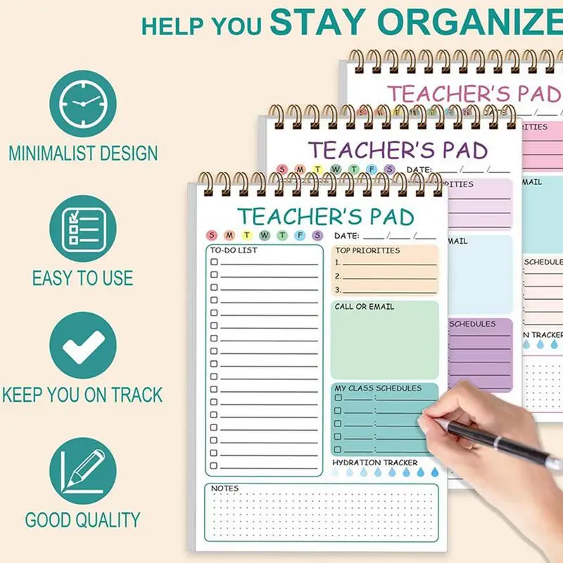 Заметки для учителей, контрольный список для учителей, блокнот, 50 листов, 5,8 х 8,3 дюйма, милый органайзер для написания заметок, переплет с двойной катушкой, ежедневник для