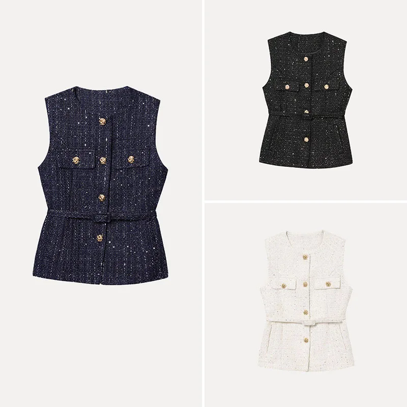 

Женский уличный жилет весны 2025 года, расшитый бисером, Z, полиэфирное волокно, 00% одинарная пуговица, обычная длина