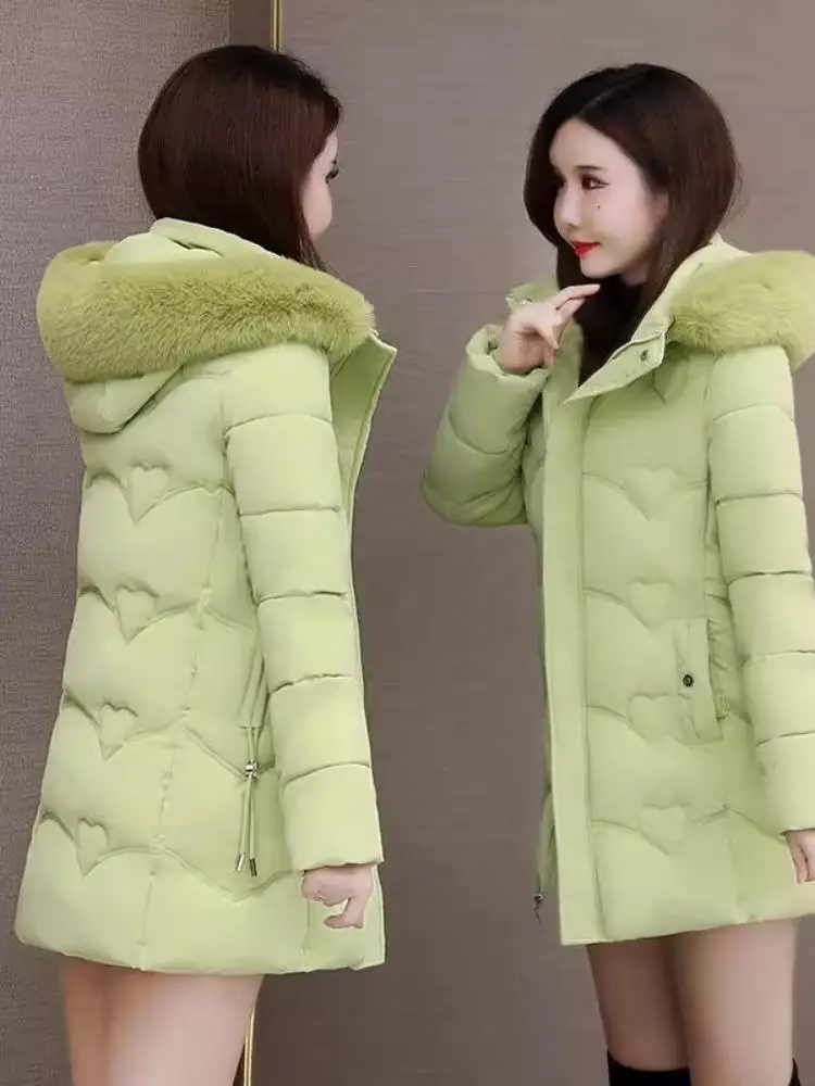 レディース 冬用 ダウンコットンジャケット ミドル丈 ファーカラー おしゃれ シンプル 秋冬新作