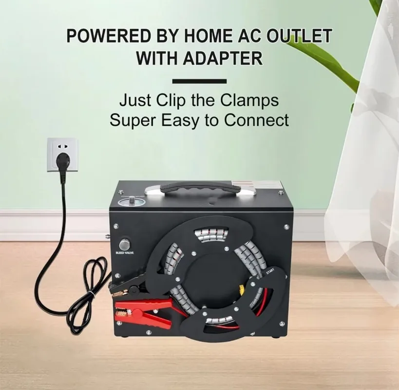 4500 psi 300 bar 12V TXES062 Portable PCP Air Compressor High Pressure Pump Built-in Power Adapter & Fan Automatic Stop Diving