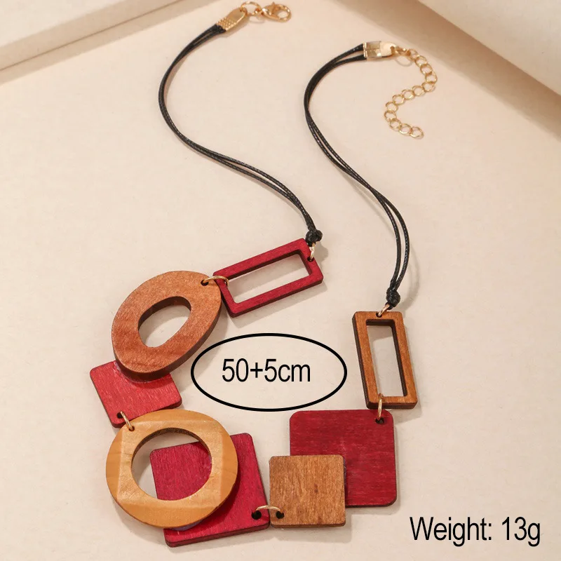 Boho Vintage Multicolour Wooden Geometric Bib Necklace for Women 2023 New Handmade Maxi Necklaces Ethnic Statement Neck Jewelry