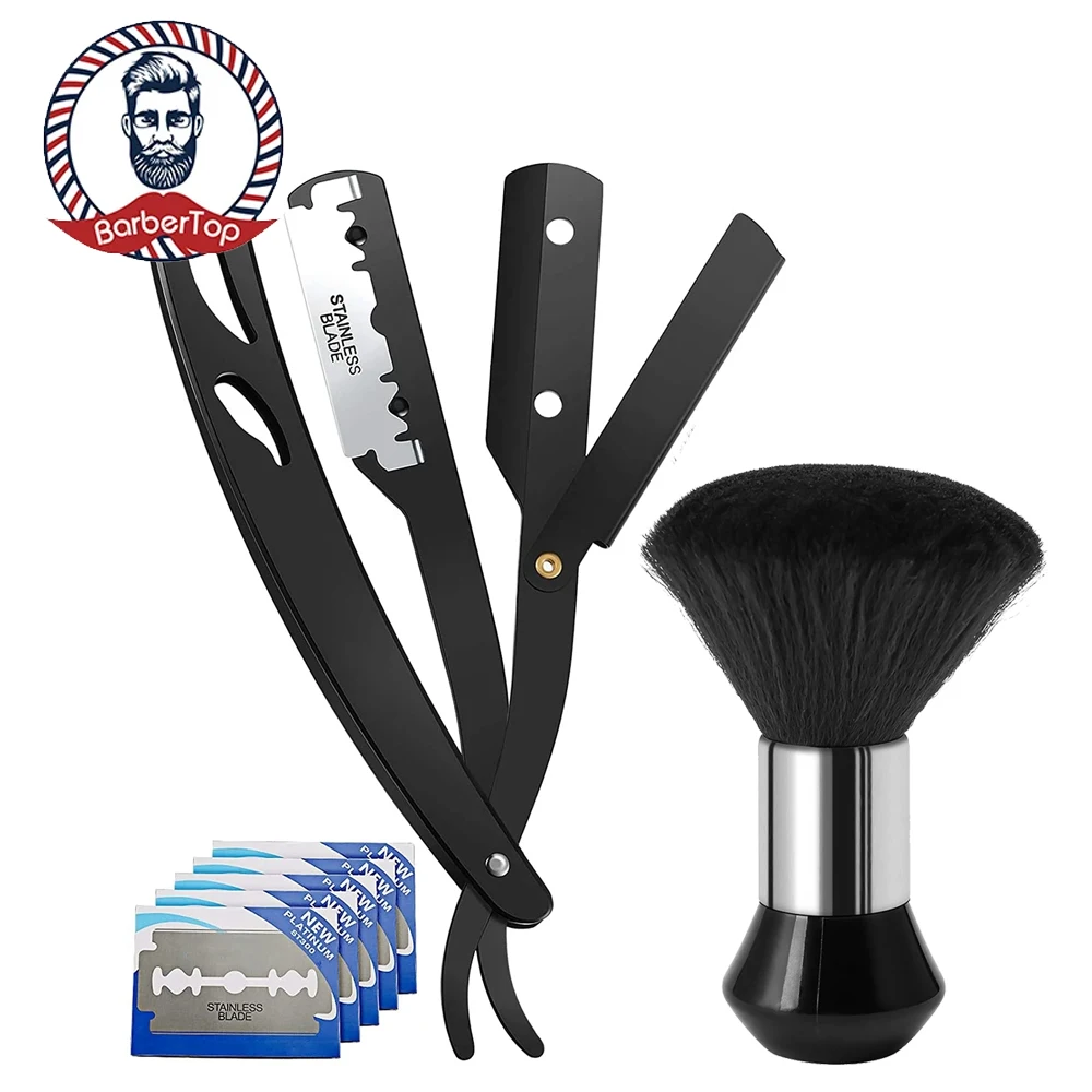 

3pcs Barber Razor Replaceable Blades Haircut Beard Eyebrow Shaving Manual Depilation Razor Neck Duster Brush Barbershop Tool