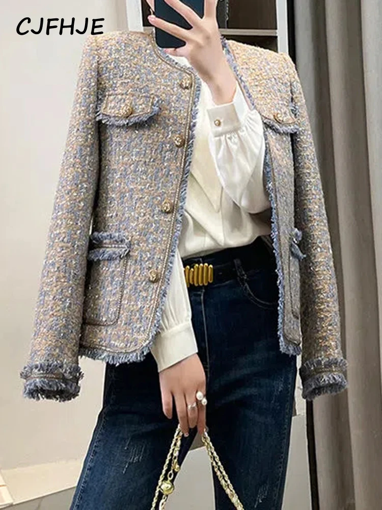 CJFHJE Sky Blue Women's Blazer Coat Vintage Winter New French Elegant Women's Cardigan Long Sleeve Casual Fashion Ladies Suits