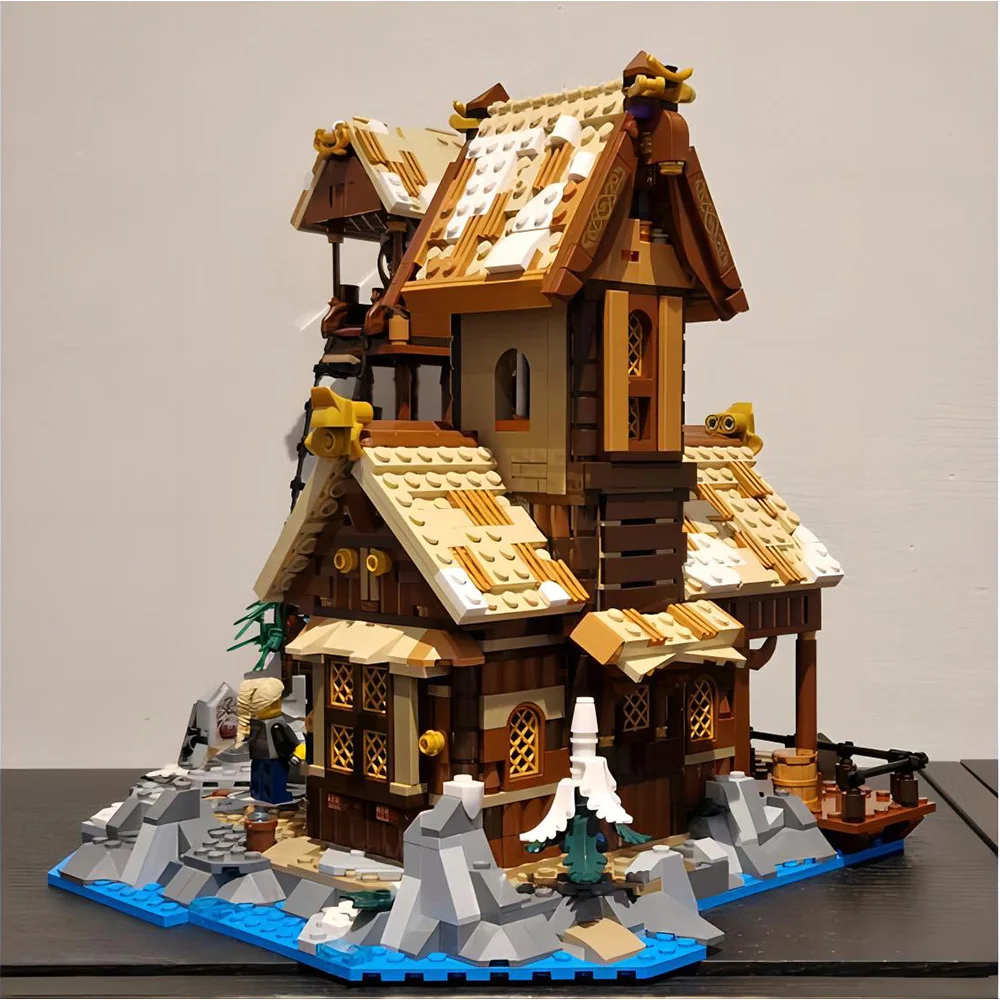 Bloco de construção MOC- 185525   Medieval Viking Harbour Cottage Brinquedos Montados Ornamento de Presente de Aniversário