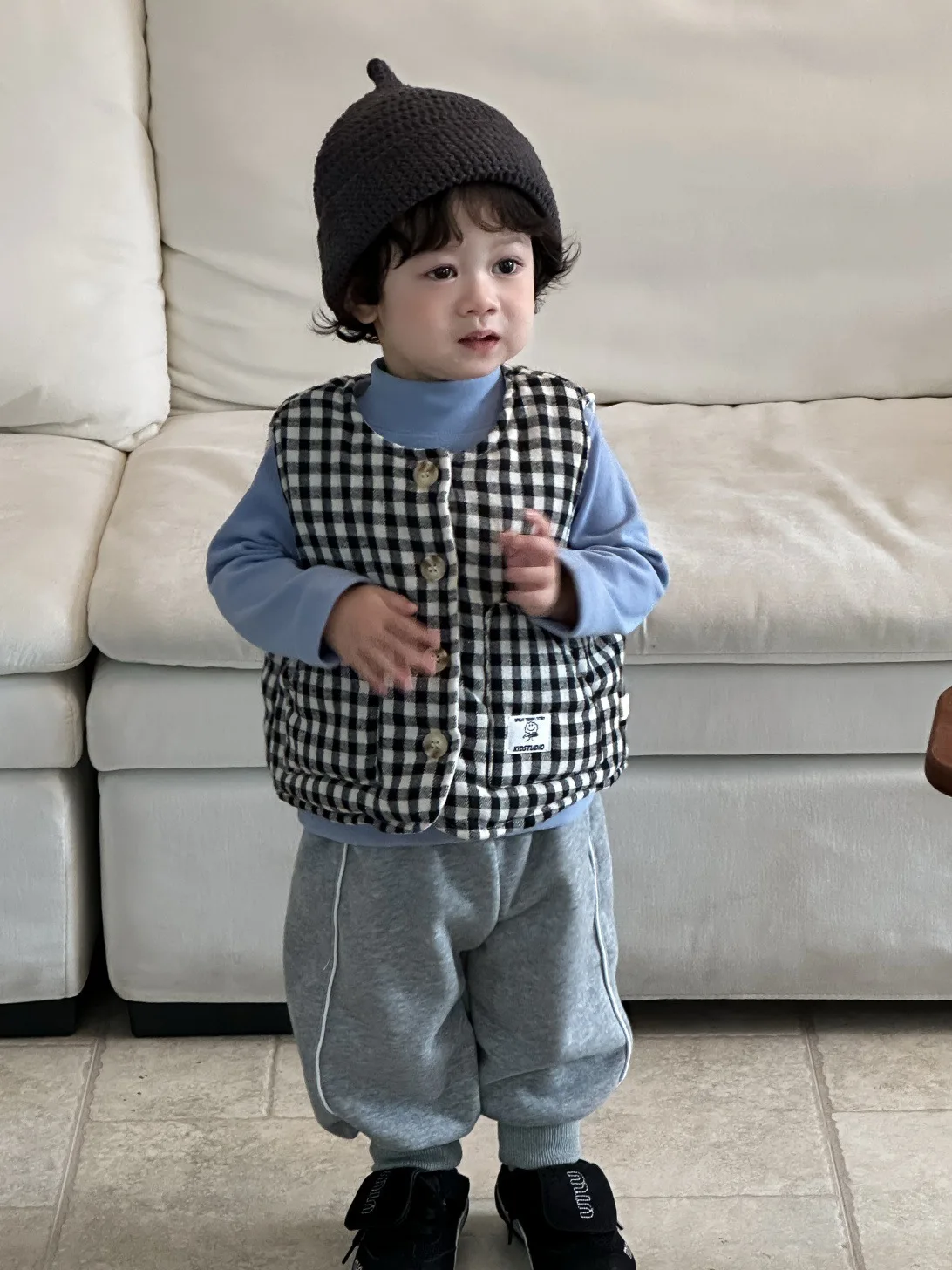Baby Girls Casual Plaid Coat Boys Plus Velvet Thick Vest Cardigan Infant Clothes 2025 Winter New Children Sleeveless Warm Vest