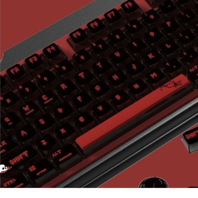 Gothic Punk Red Black 116 Keys ASA Low Profile PBT Key Caps Gateron MX Mechanical Switches Game Keyboard Key Caps Custom Keycaps