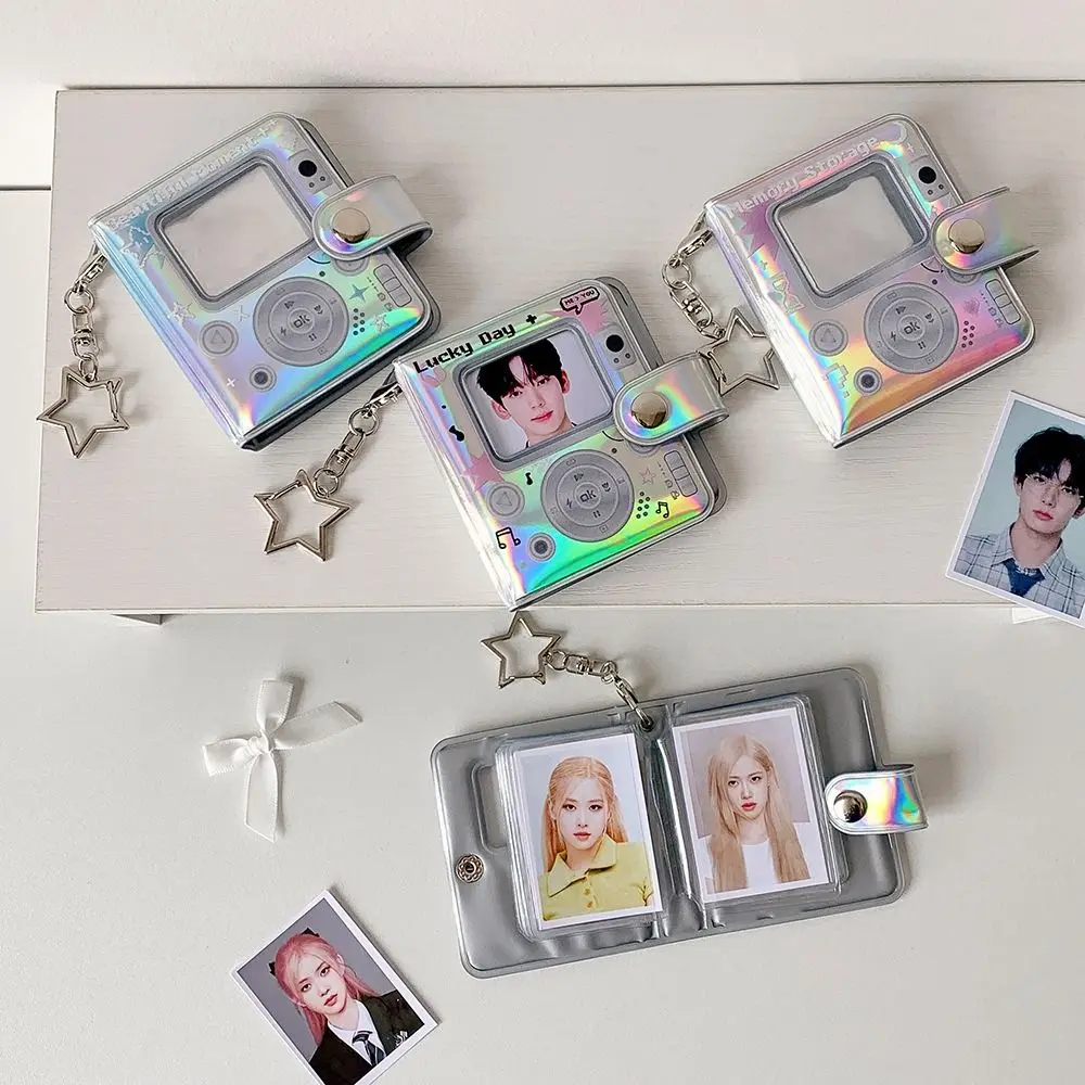 Kawaii Hollow Color Photo Album Mini Silver Photo Card Holder with Keychain Kpop Photocard Binder Idol Photocard Collect Book