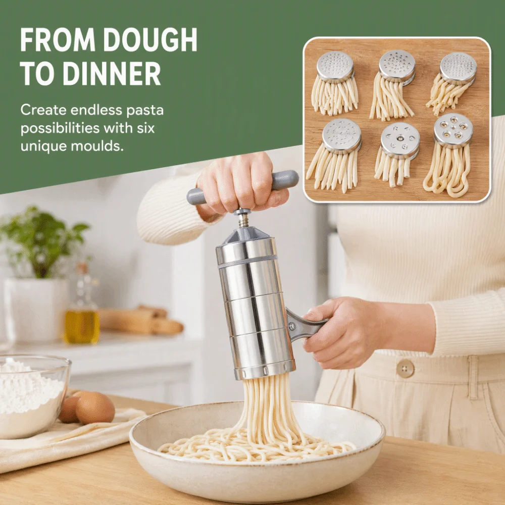 Stainless Steel Noodle Press Machine Manual Operation 6 Interchangeable Noodle Mould Noodle Maker Multiple Noodle Shape