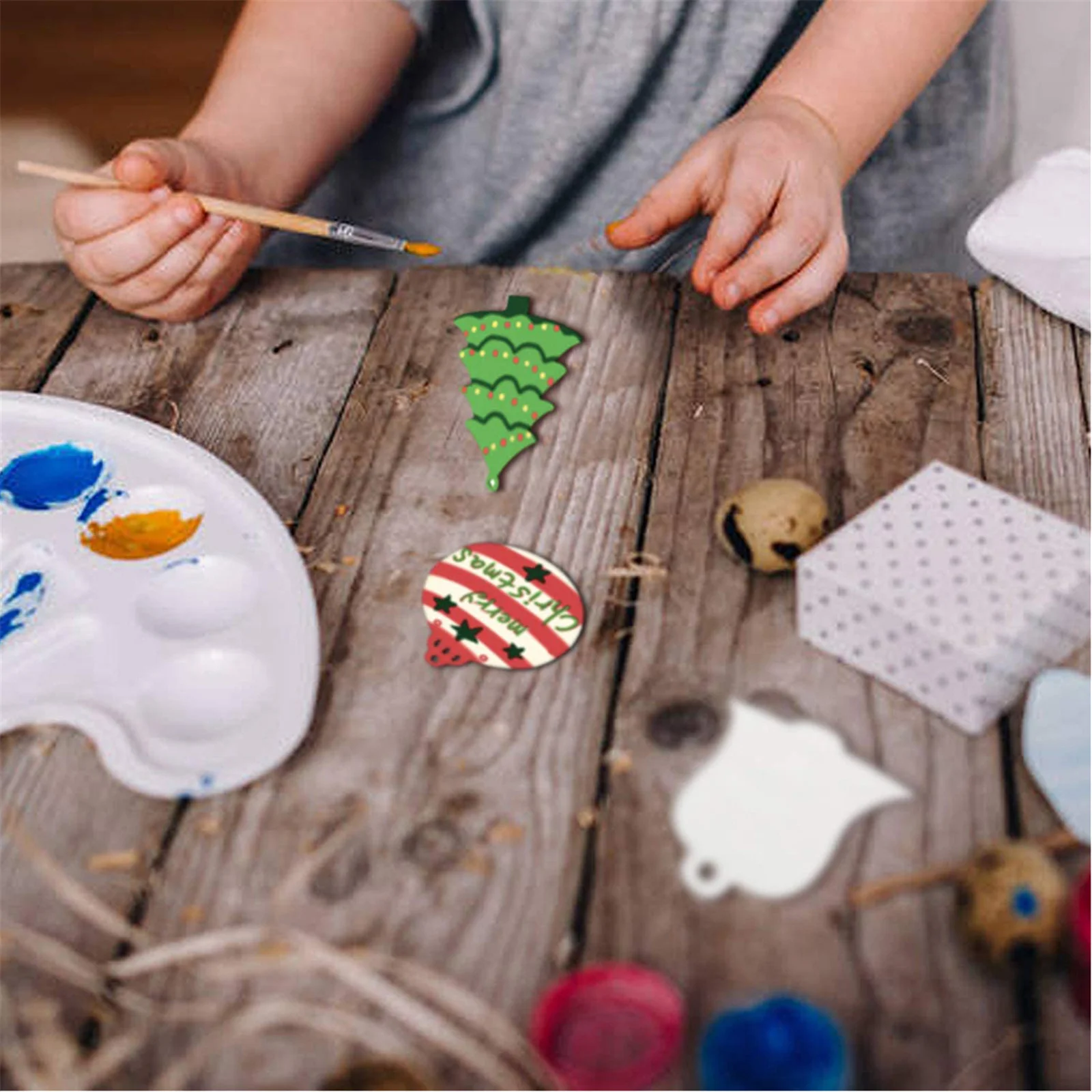 

114pcs Christmas Doodle Wooden Ornament Kit Unfinished Diy Craft Supplies Kids Holiday Decor Tree Hanging Accessories Handicraft