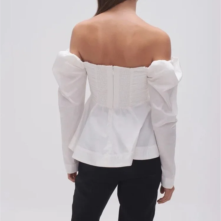 Imagem -02 - Camisa Doce Branca para Mulheres Decoração de Arco Blusa Fina Slash Neck