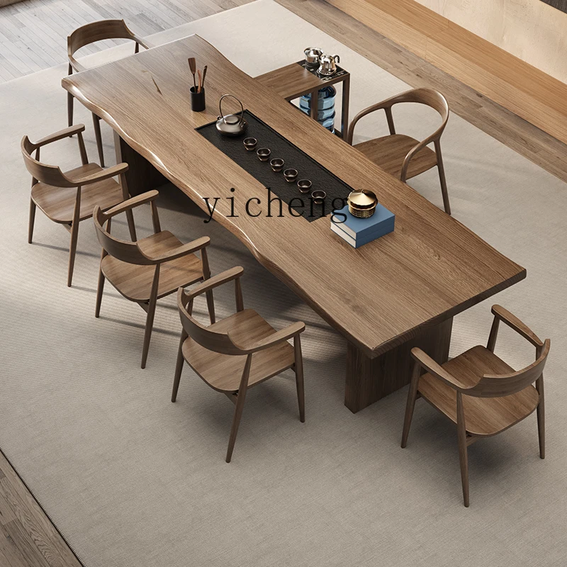 

TWR Solid Wood Tea Table Integrated Table and Chair Set Modern Simple Home Kung Fu Large Board Tea Postmodern Table