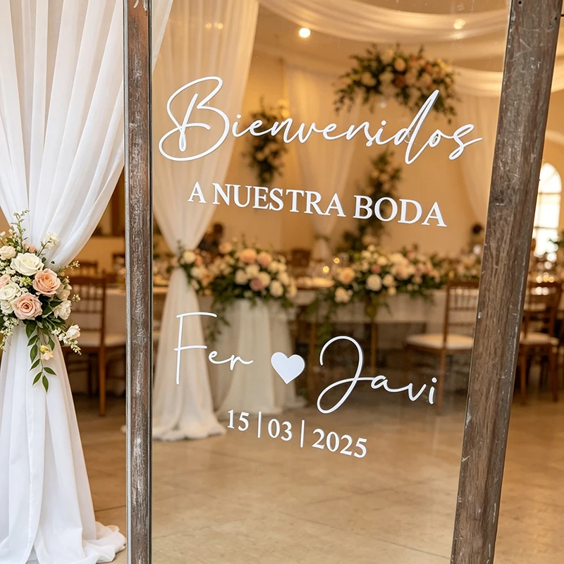Spanish Wedding Vinyl Decal Bienvenidos Personalized Sticker for Board Mirror Welcome Sign Wall Stickers Wedding Décor - view 2