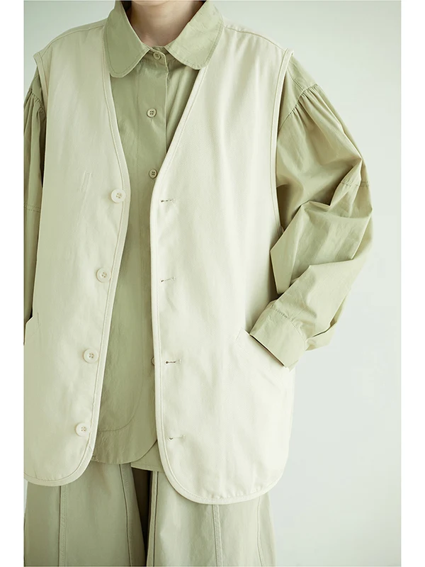 

Loose Casual Deep V Workwear Jaet Brand Spring Autumn Japanese Sle Layering Vest Commute Sle Single Button Closure