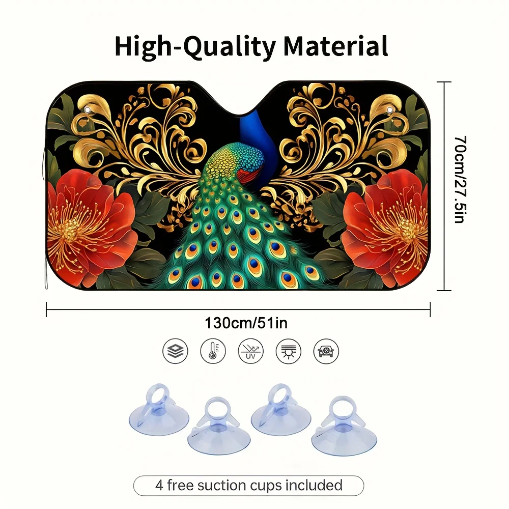 1pc Of Stunning Peacock Flower Car Sunshade, Compatible With All Types Of Vehicles, Effectively Blocks Sunlight, Maintains A Coo