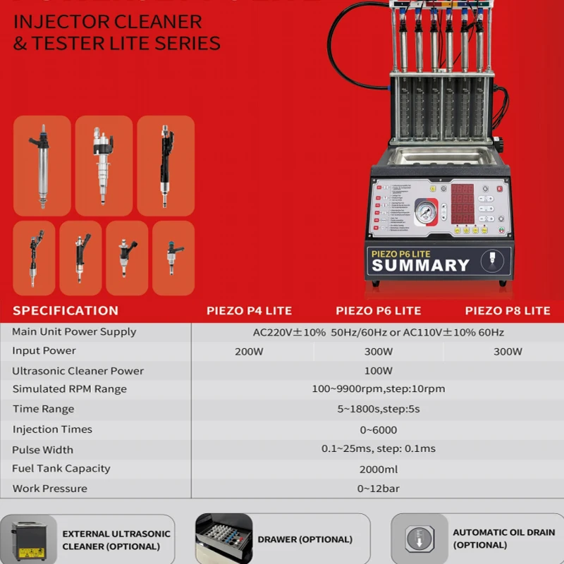 P8 Lite Piezo electric Injector Cleaner for Motorcycle GDI 8 Cylinders Fuel Injector Ultrasonic Cleaning Machine
